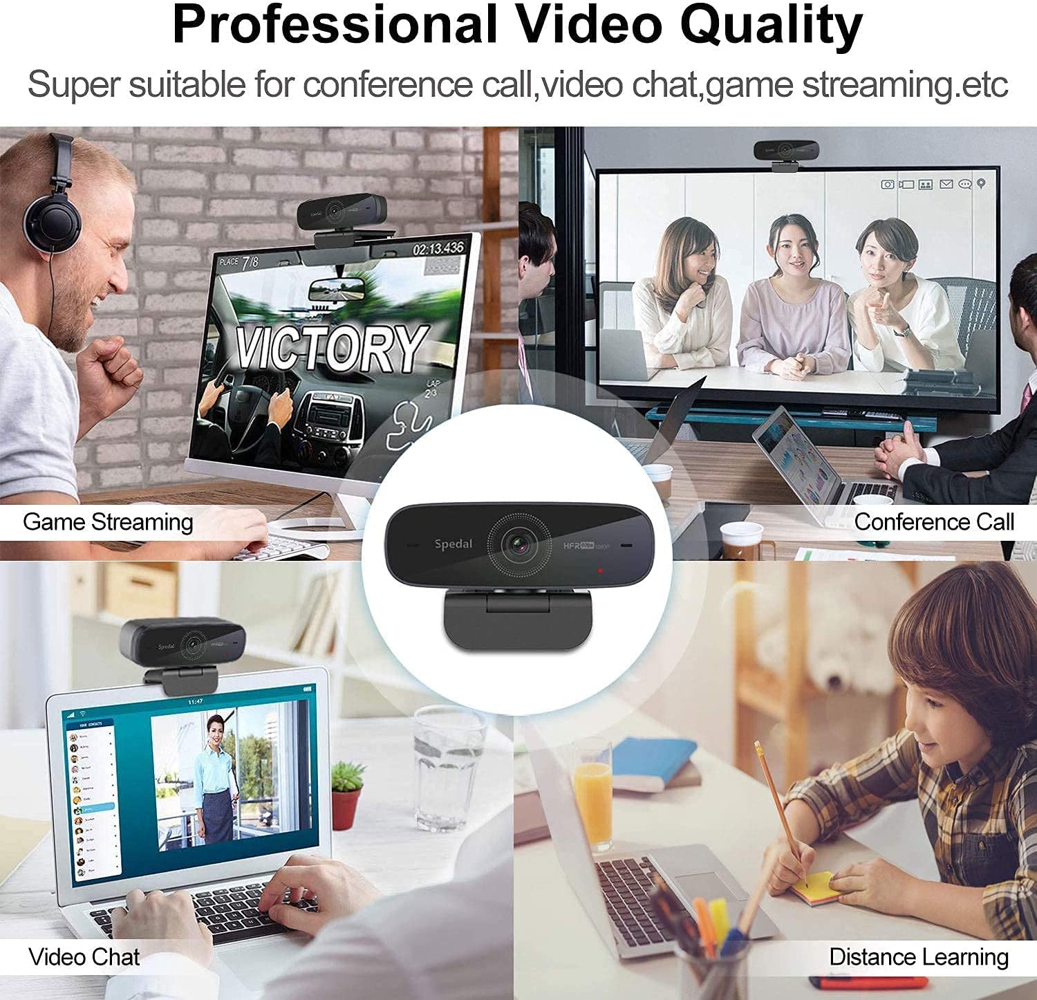 Spedal Webcam 1080p HD 60fps with Microphone, Software Webcam Laptop  Desktop Mac