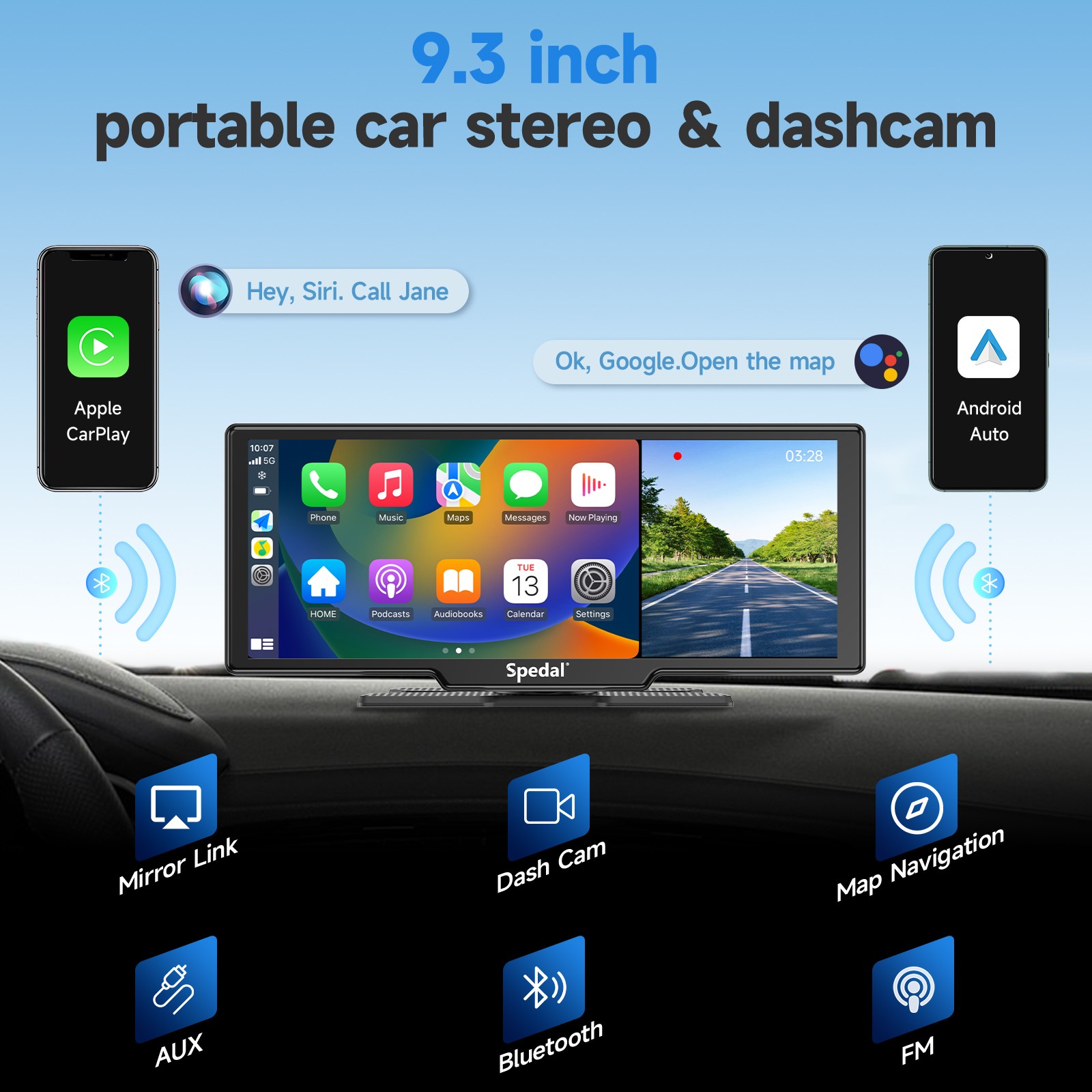 Portable 9.3 Dash Mount Apple CarPlay with 4K Front and Rear 1080P Dash Cam,Wireless  Android Auto Car Play Screen Stereo for Cars, with Backup Camera/Bluetooth/AUX/FM,Head  Unit,Car Audio Receivers - Yahoo Shopping
