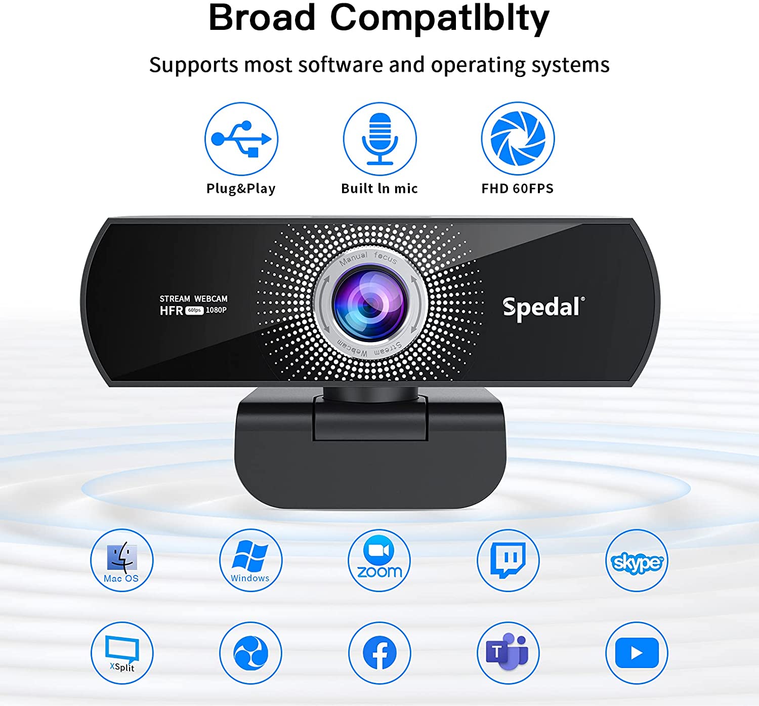 Spedal MF934H 1080P Hd 60fps Webcam with Microphone for Desktop